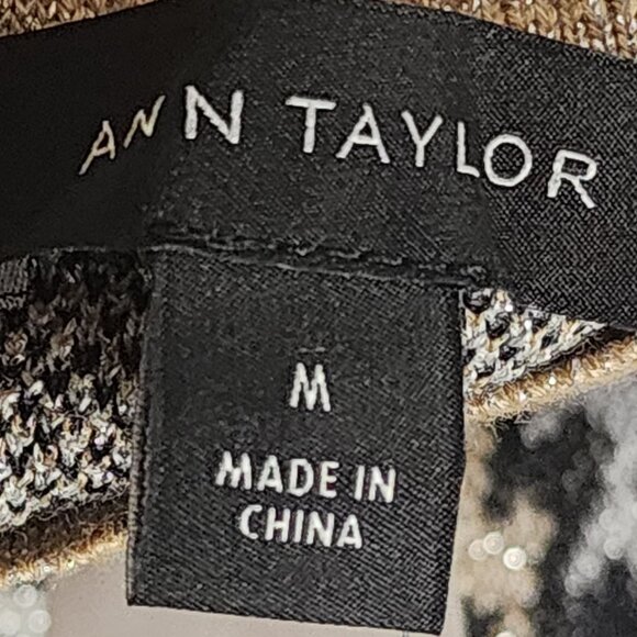 Ann Taylor Black Tan Metallic Houndstooth Mock Neck Cotton Poly Modal Sweater M - Picture 15 of 16